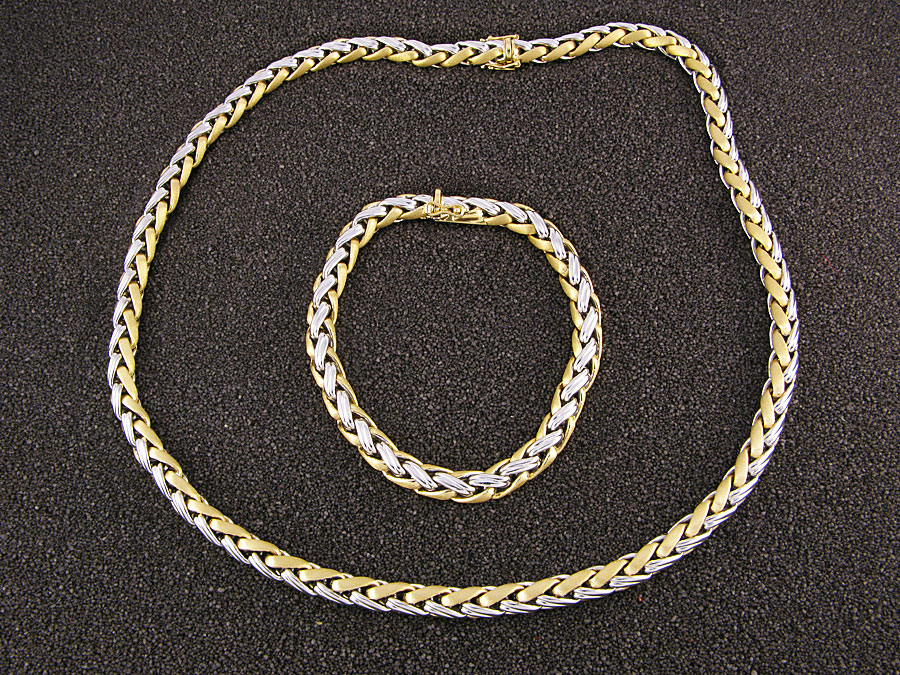 Palmiercollier / -bracelet Weiss- & Gelbgold 750, zusammen als langes Collier tragbar